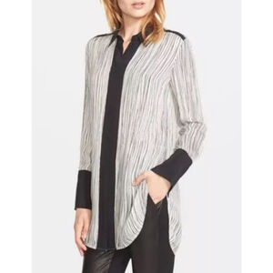 Women's Vince White Black Striped Long Sleeve Button Down Tunic Shirt XS